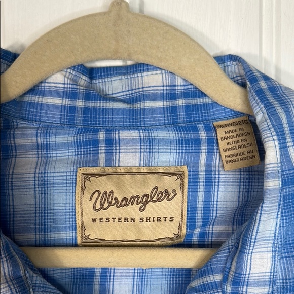 Wrangler Western Pearl Snap Shirt Men's 2XL Short Sleeve Blue White Plaid - Picture 2 of 8